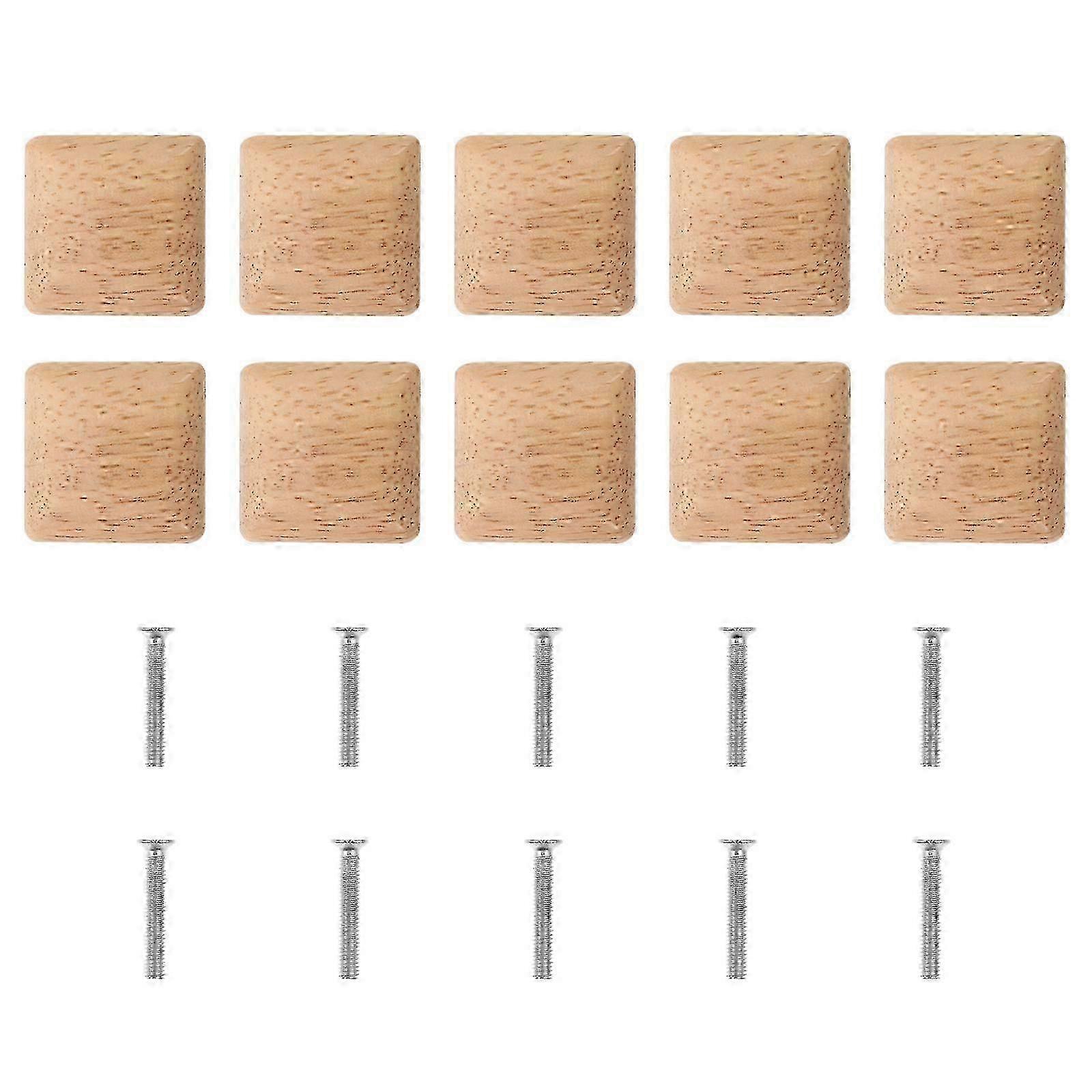 10pcs Solid Wood Knobs Wooden Drawer Handles Square Door Knobs For Home