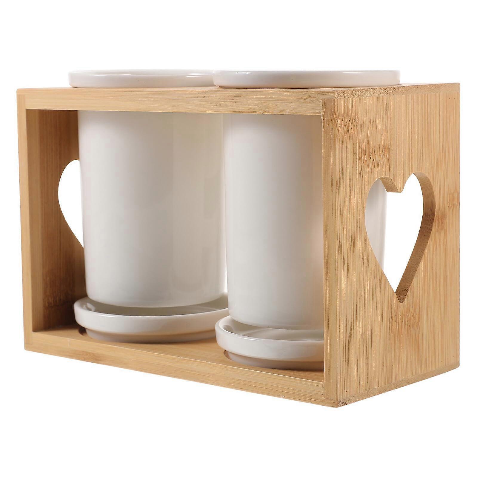 Ceramic Chopstick Storage Canister With Drain Rack And Base Utensil Holder For Spoons And Forks Water Drainage Countertop Organizer