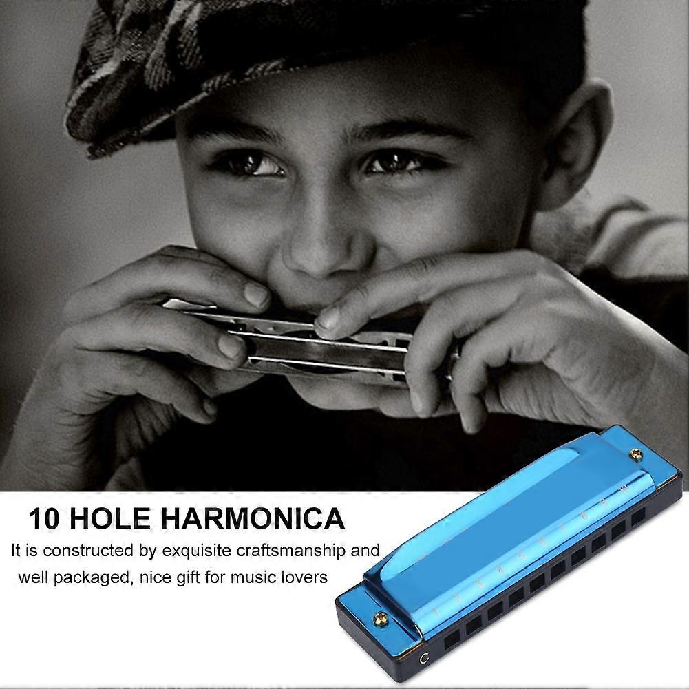 Harmonica 10 Hole 20 Tone Key of C Blues Mouth Organ  Musical Instrument for Beginner (Blue)