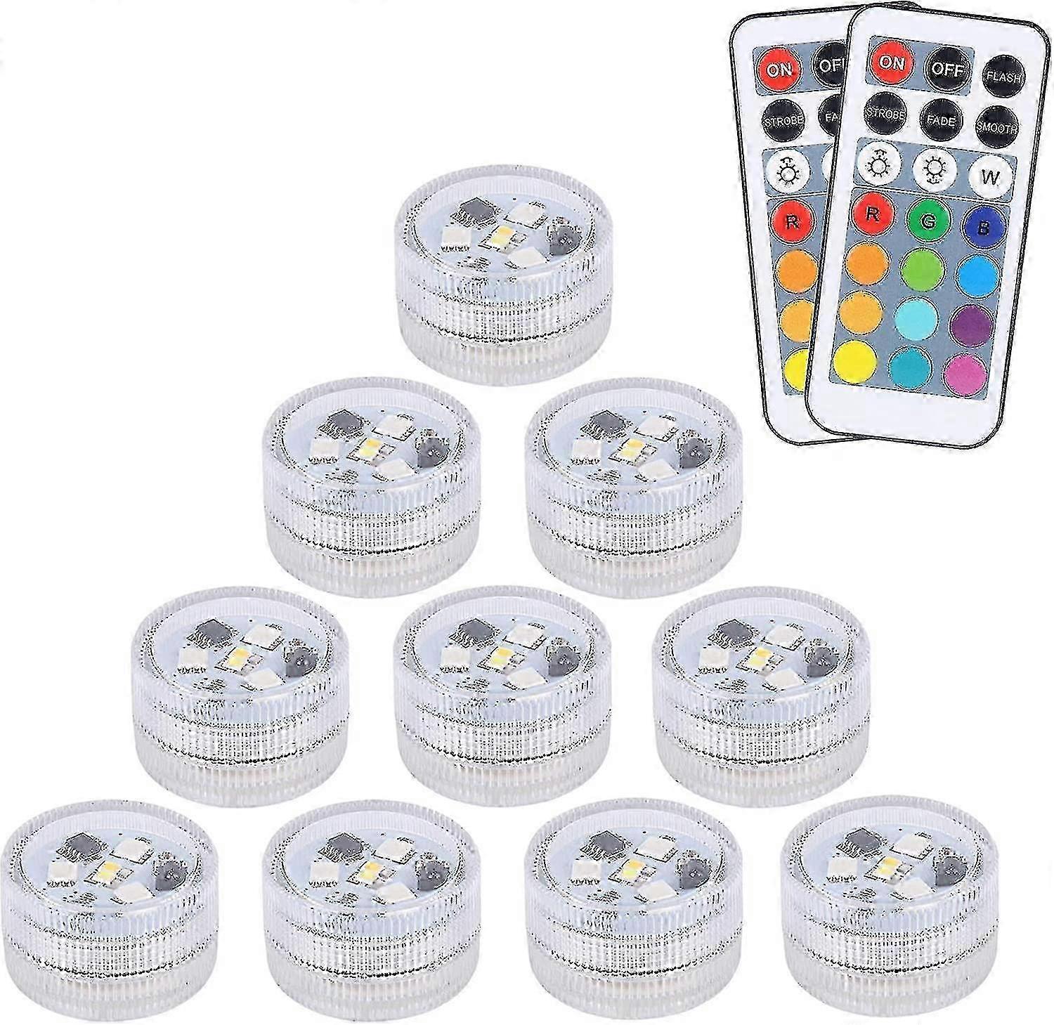 2024 10-pack Mini Submersible Led Lights, Underwater Lights Waterproof Rgb Multi-color Led Candle Lights With 2 Remote Controls