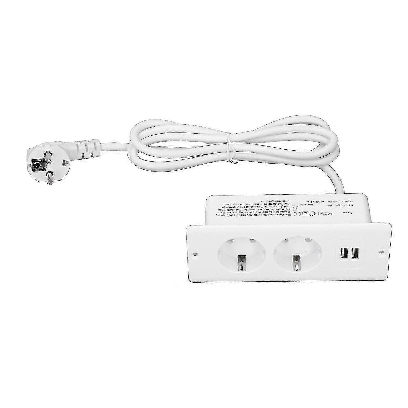 Embedded Power Outlet 2 USB 2 10A Ports Recessed Desk Socket In Desk Power Hub with 1.5m Cable