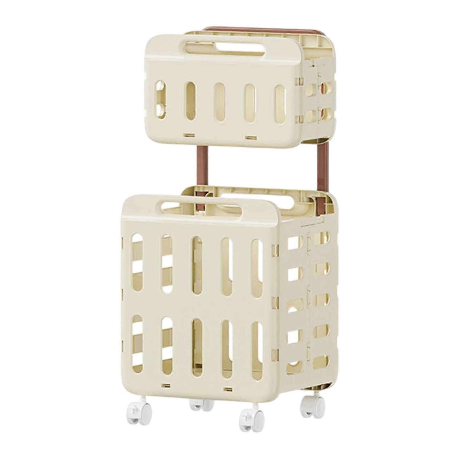 Laundry Basket With Wheels  SpaceSaving CommercialGrade Sorter Cart, Cream Color, DoubleLayer