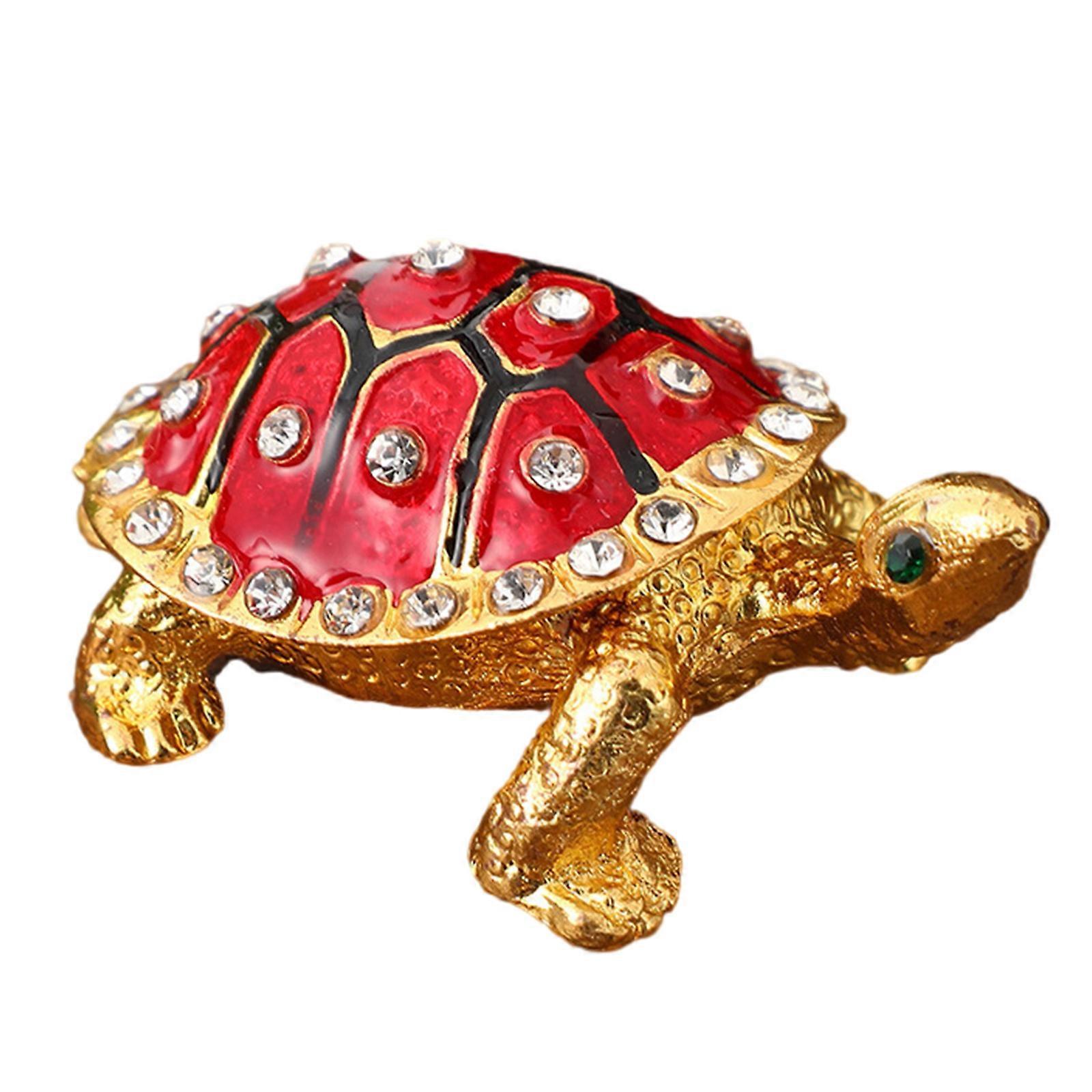 Ornate Turtles Shape Metal Jewelry Case Decorative Homes Accent Storage Solution With Secure Closure  Red