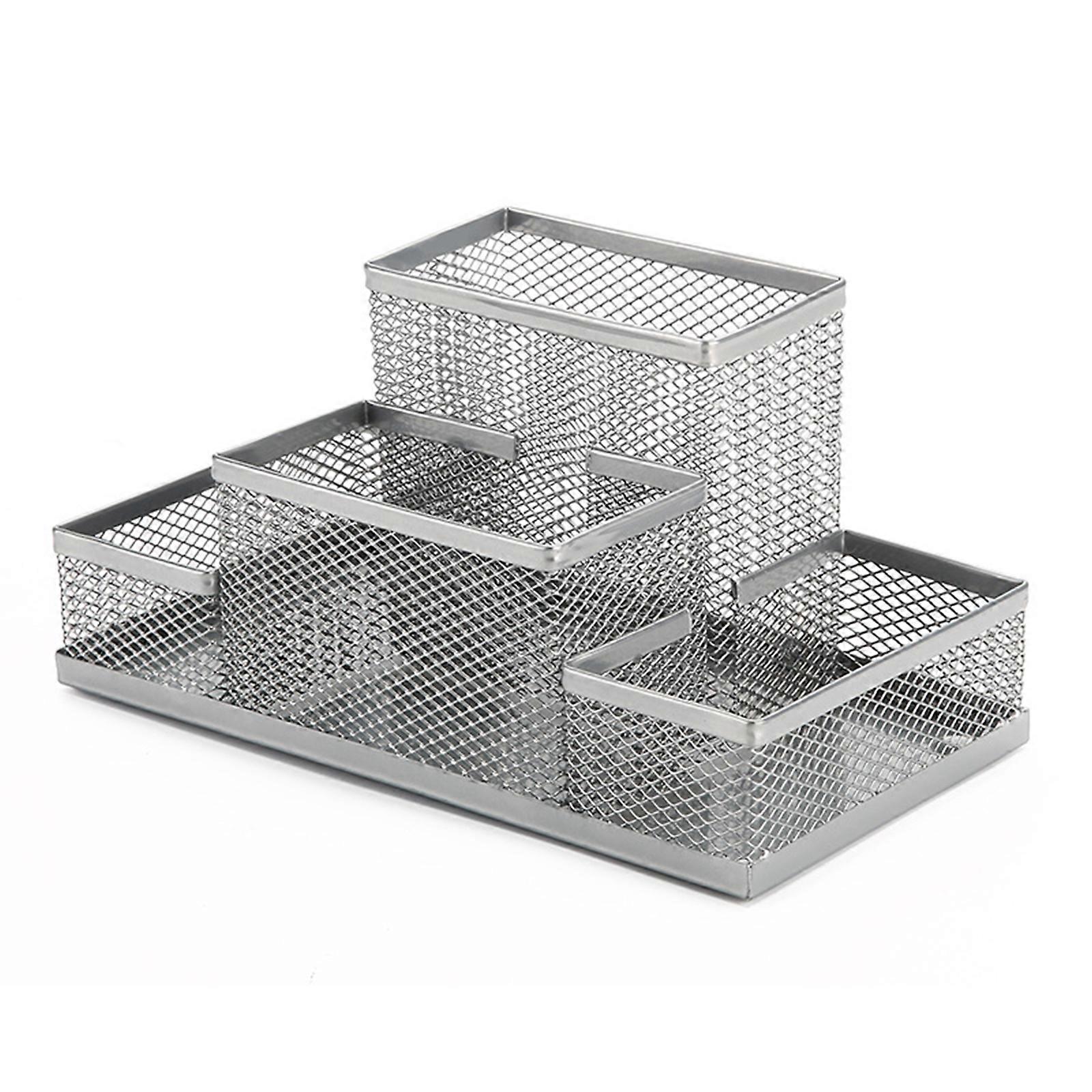 Premium Office Desk Decoration With Stable Base 4 Section Capacity Ideal For Efficient School Workplace Storage  silver