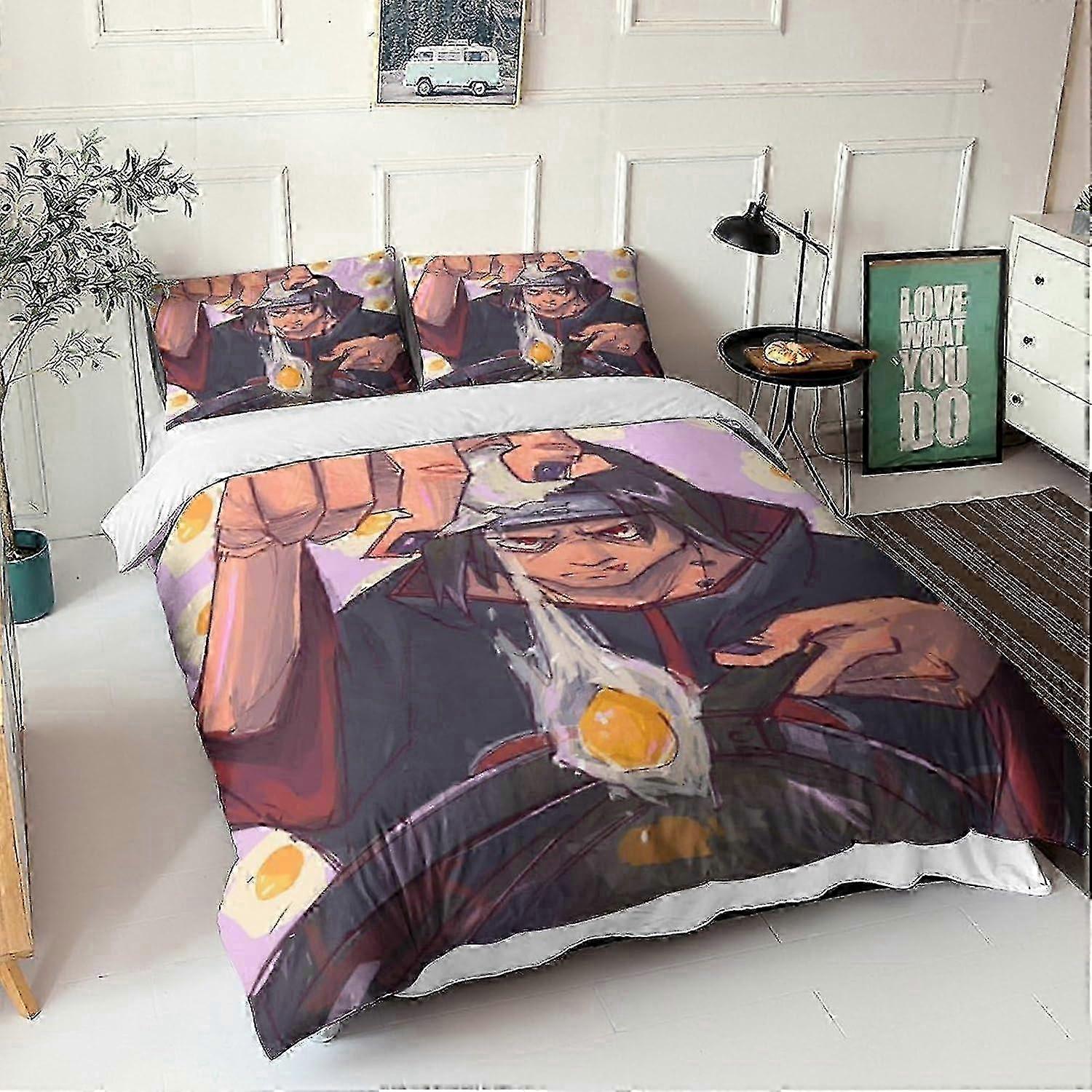 Madara Uchiha Roupa de Cama Conjunto Peças de Microfibra com Capa de Edredom e Fecho de Zíper de Famponha para Adultos e Crianças Uchiha Spots Print Pattern N 135*20