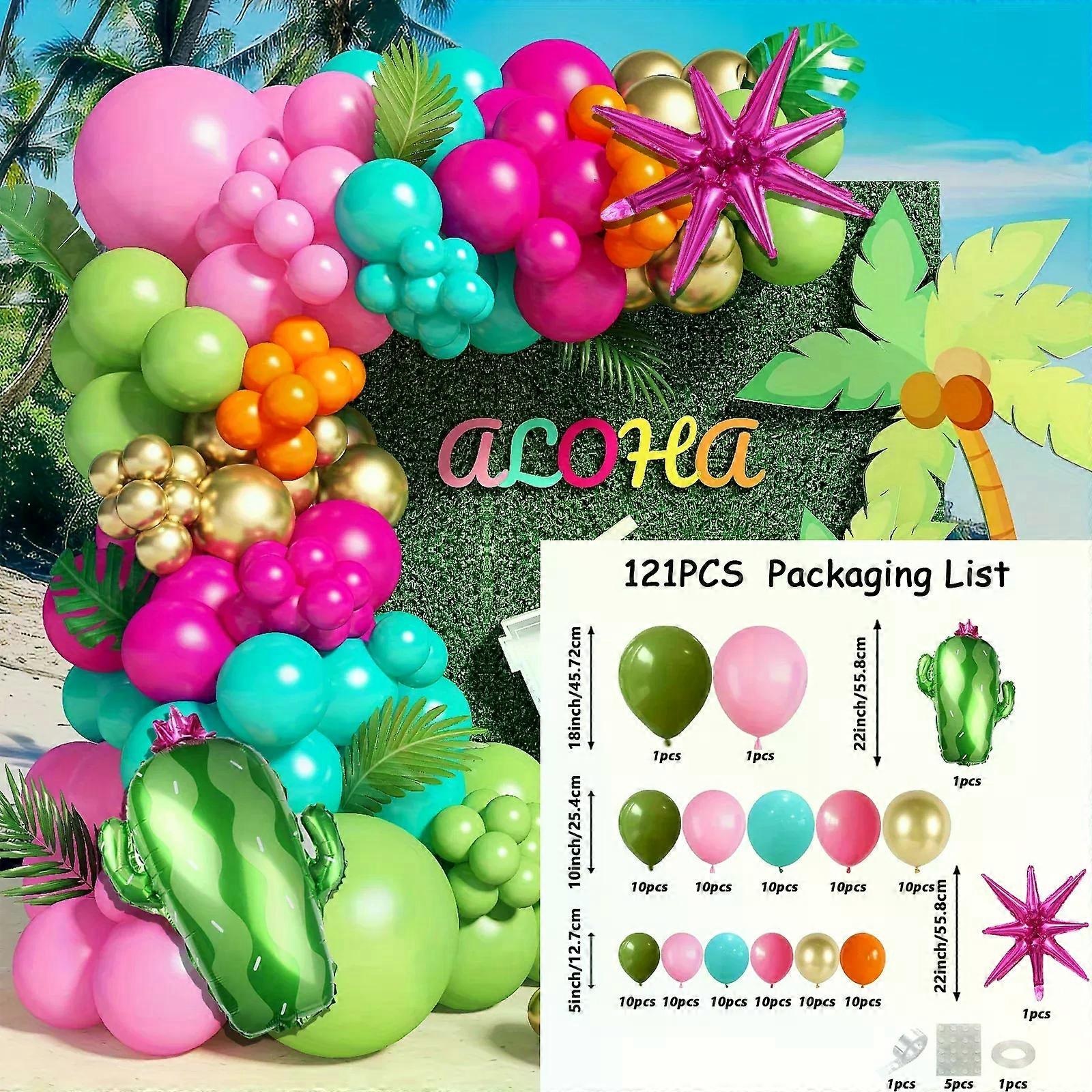 Summer Party Balloon Arch Set with Exploding Star and Cactus Foil Balloons for Birthday Party Summer Carnival Decorations