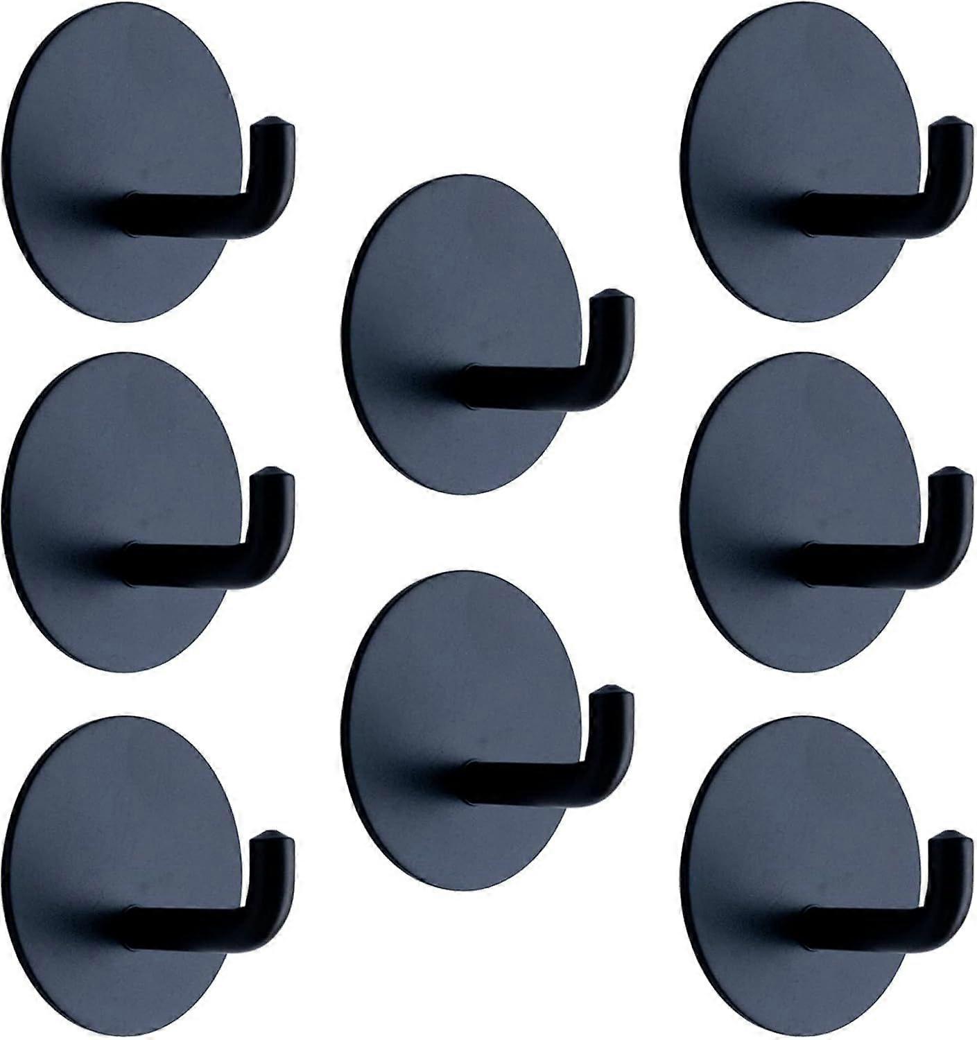 Black Adhesive Hooks - 8 Pack, Max 15 lbs, Removable Stainless Steel Utility Hooks, Waterproof and Rustproof, Heavy Duty for Hanging