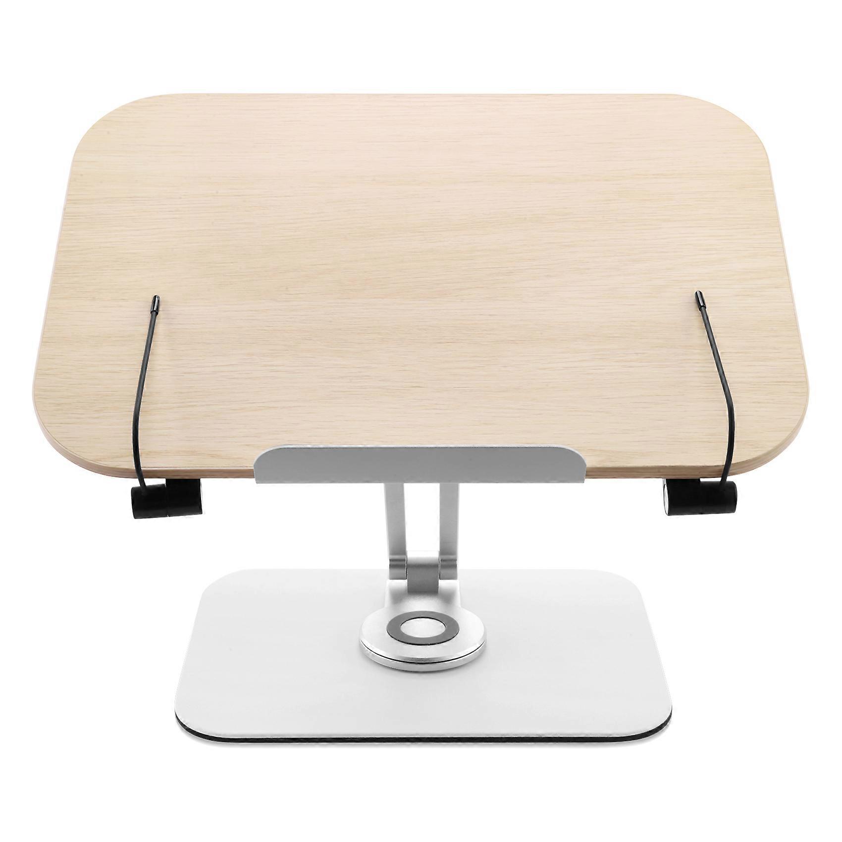 Book Stand for Reading, Adjustable Bracket with 360° Rotating Base & Page Clips, Foldable Desktop