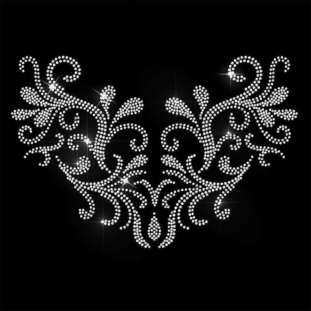 White Rhinestone Iron on Transfer Gorgeous Pattern Bling Diamond Hotfix Patches for Clothes 11.6"x8.2" Large Iron On Sequin Applique for Jeans Jacket 