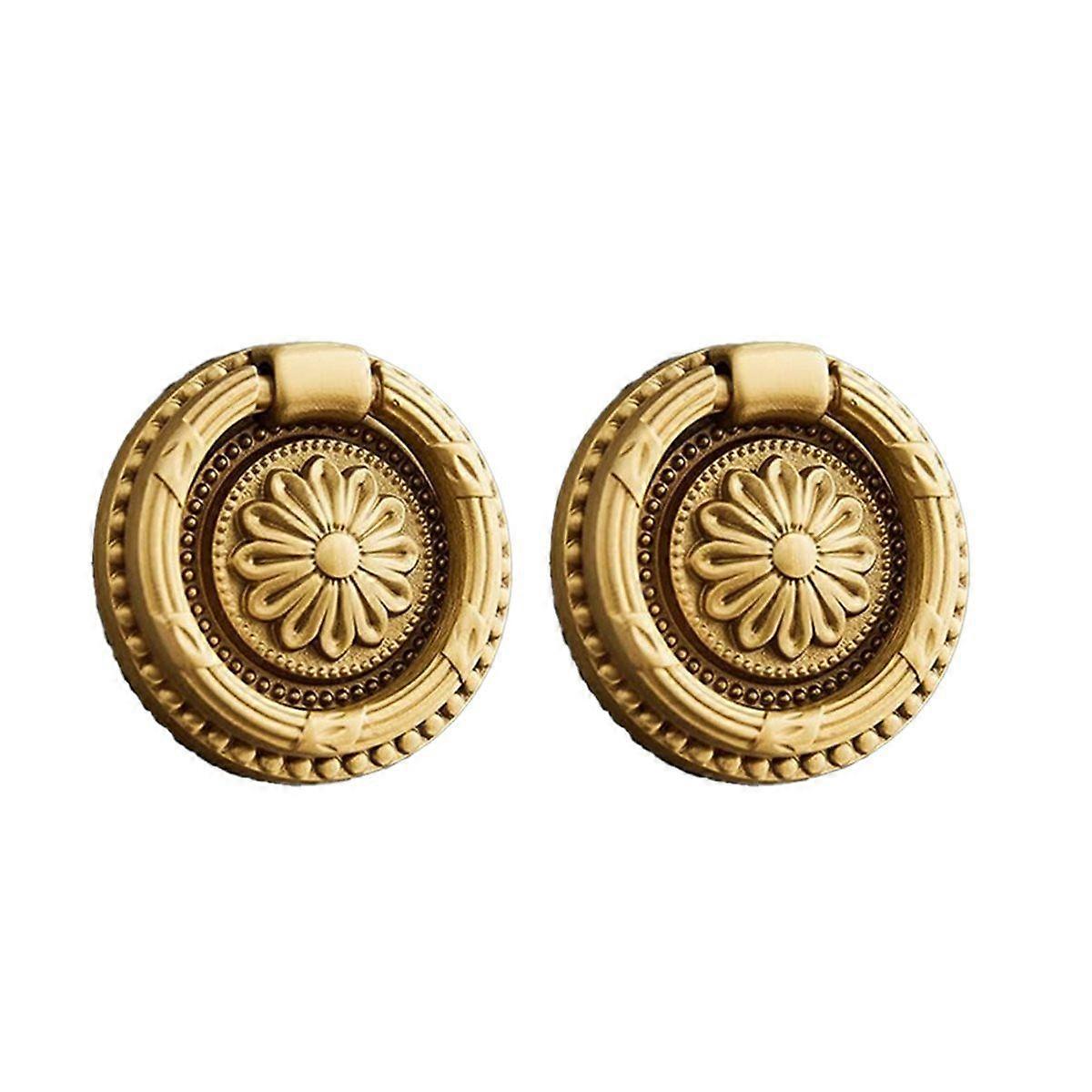 Brass Cabinet Rings Gold Knobs, Drawer Knobs Round European Handles Antique Gold Pull for Dresser