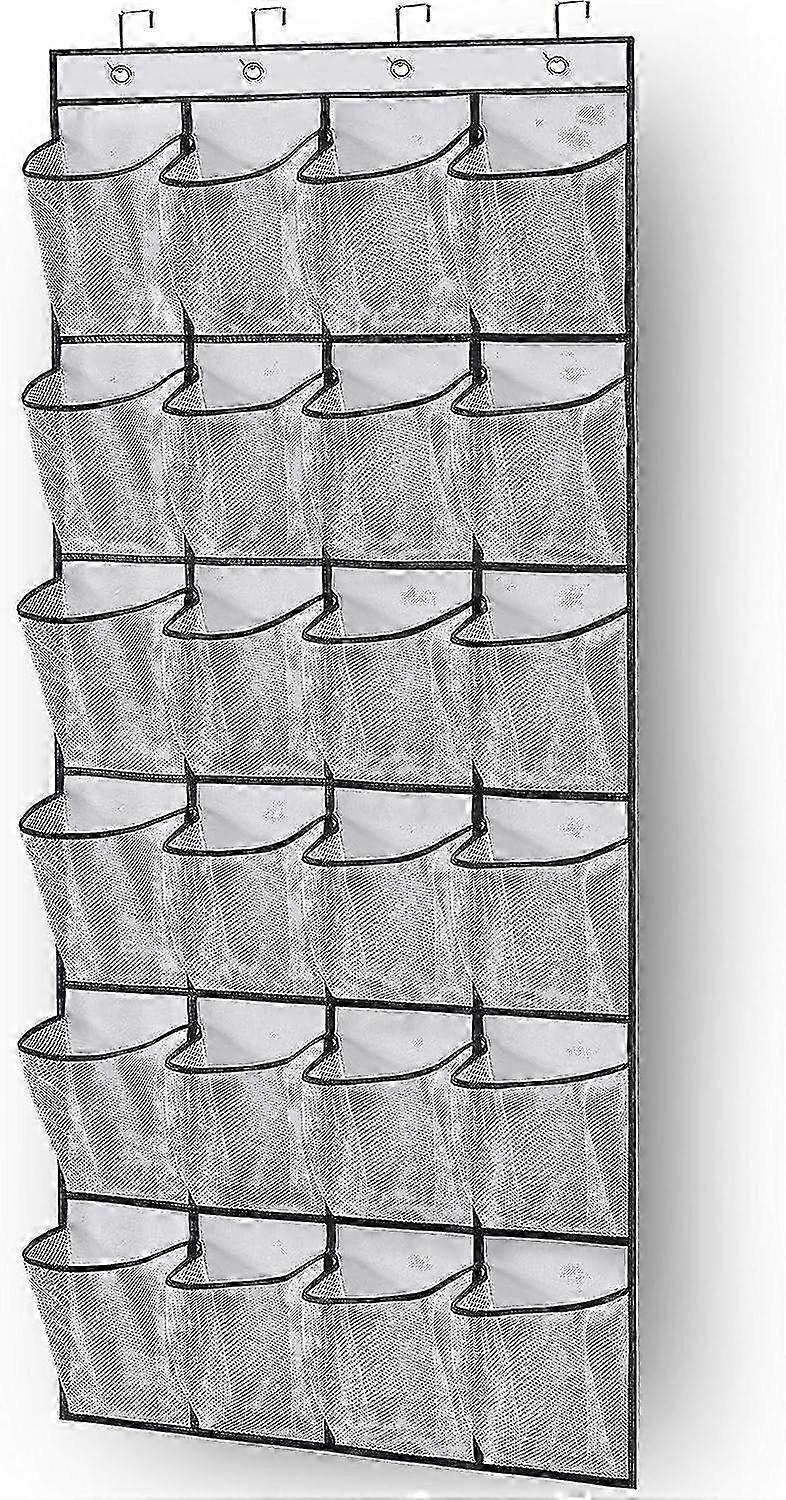Over Door Hanging Shoe Rack with 24 Large Mesh Pockets - Ideal for Shoe Storage (Black)