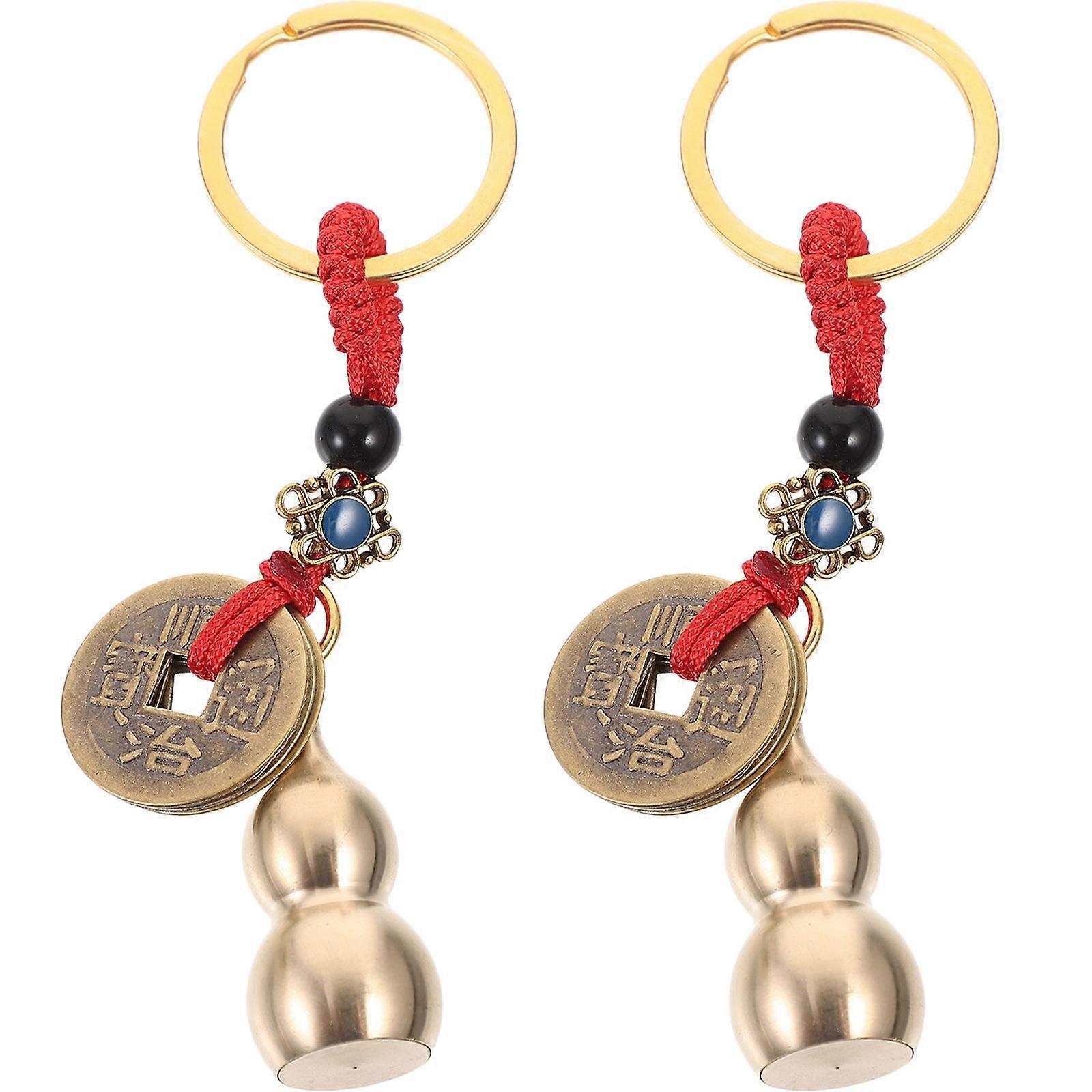 Handmade Pendant Key Chain Decorative Small Keychains Golden Copper Keepsake 2Pcs