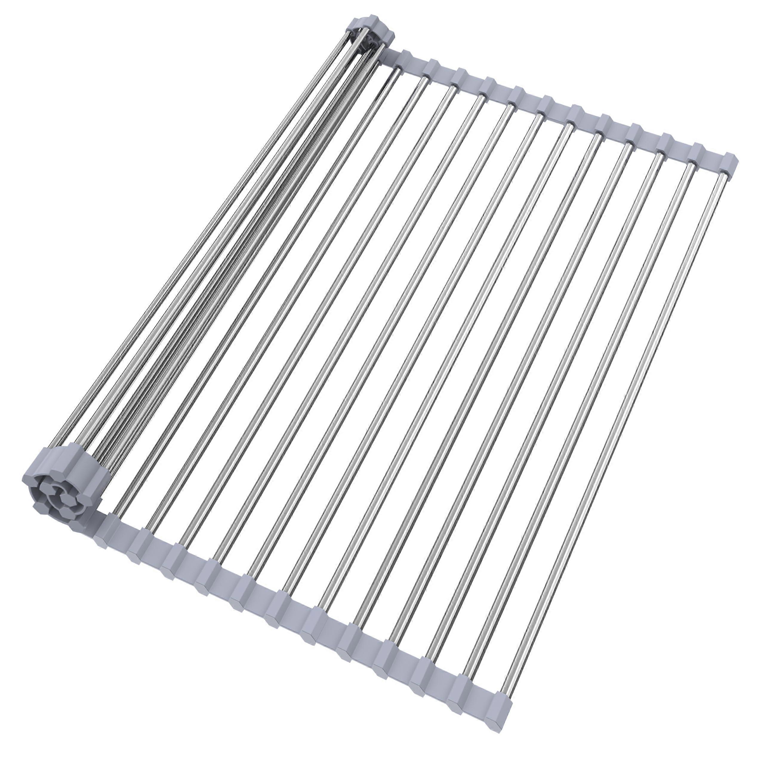 Over Sink Roll Up Dish Drying Rack, 17.5'x15.7' Foldable RustResistant Stainless Steel Drainer, Gray