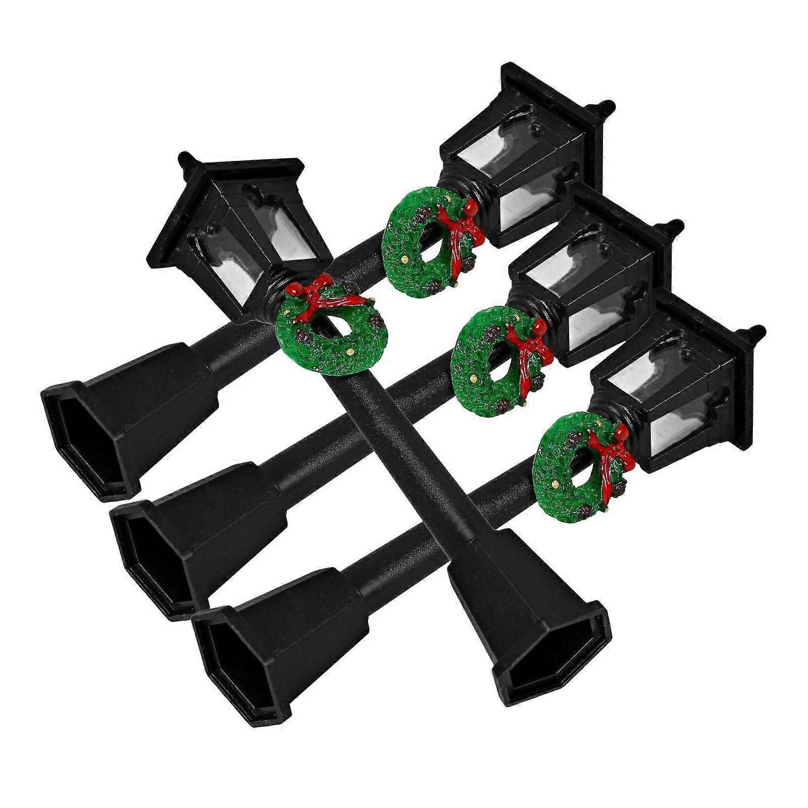 Mini Lamp Post Christmas Decoration Simulation Model For Miniature Enthusiasts Black Color 4Pcs