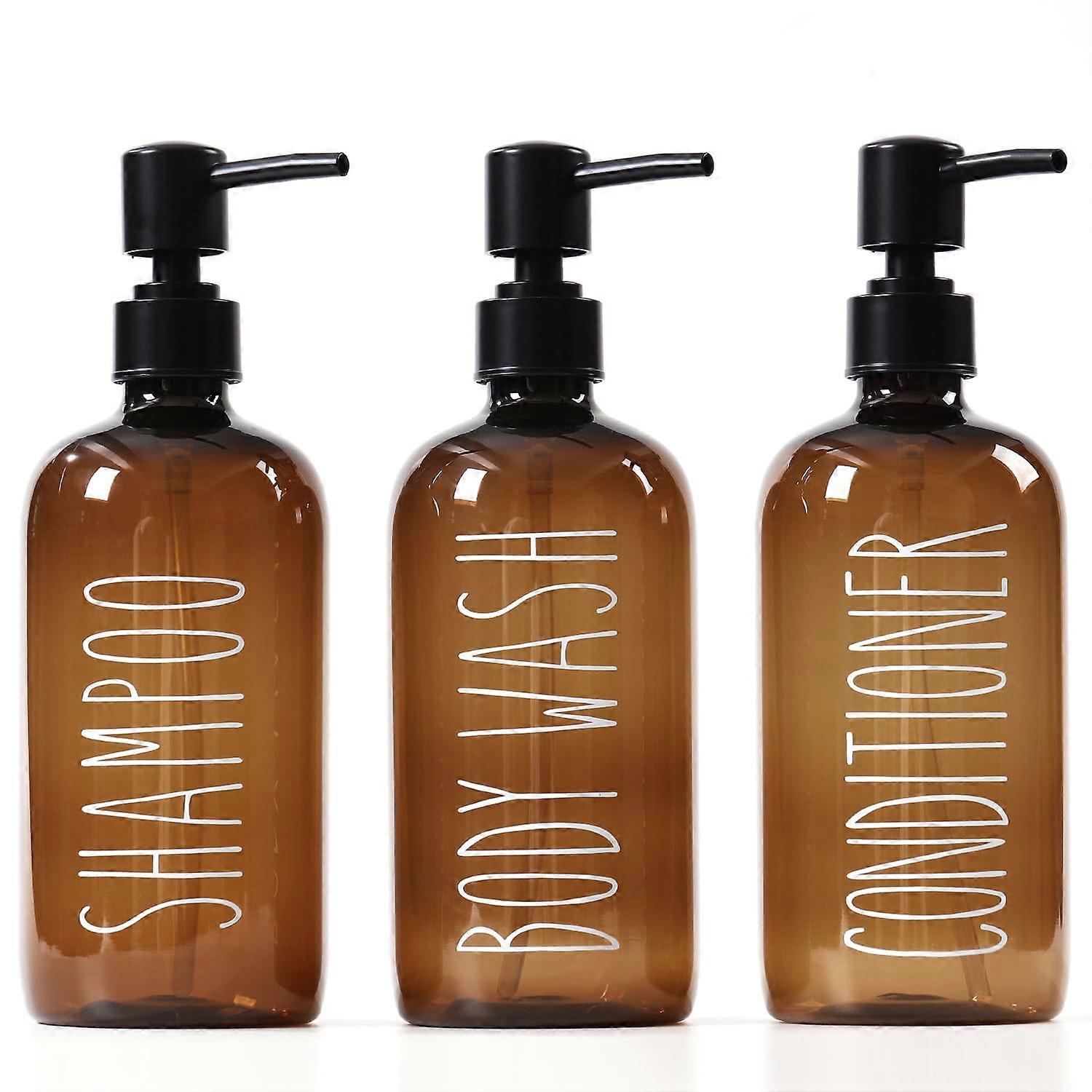 Shampoo and Conditioner Dispenser Set of 3, 21oz Modern Farmhouse Refillable Shower Pump Bottles