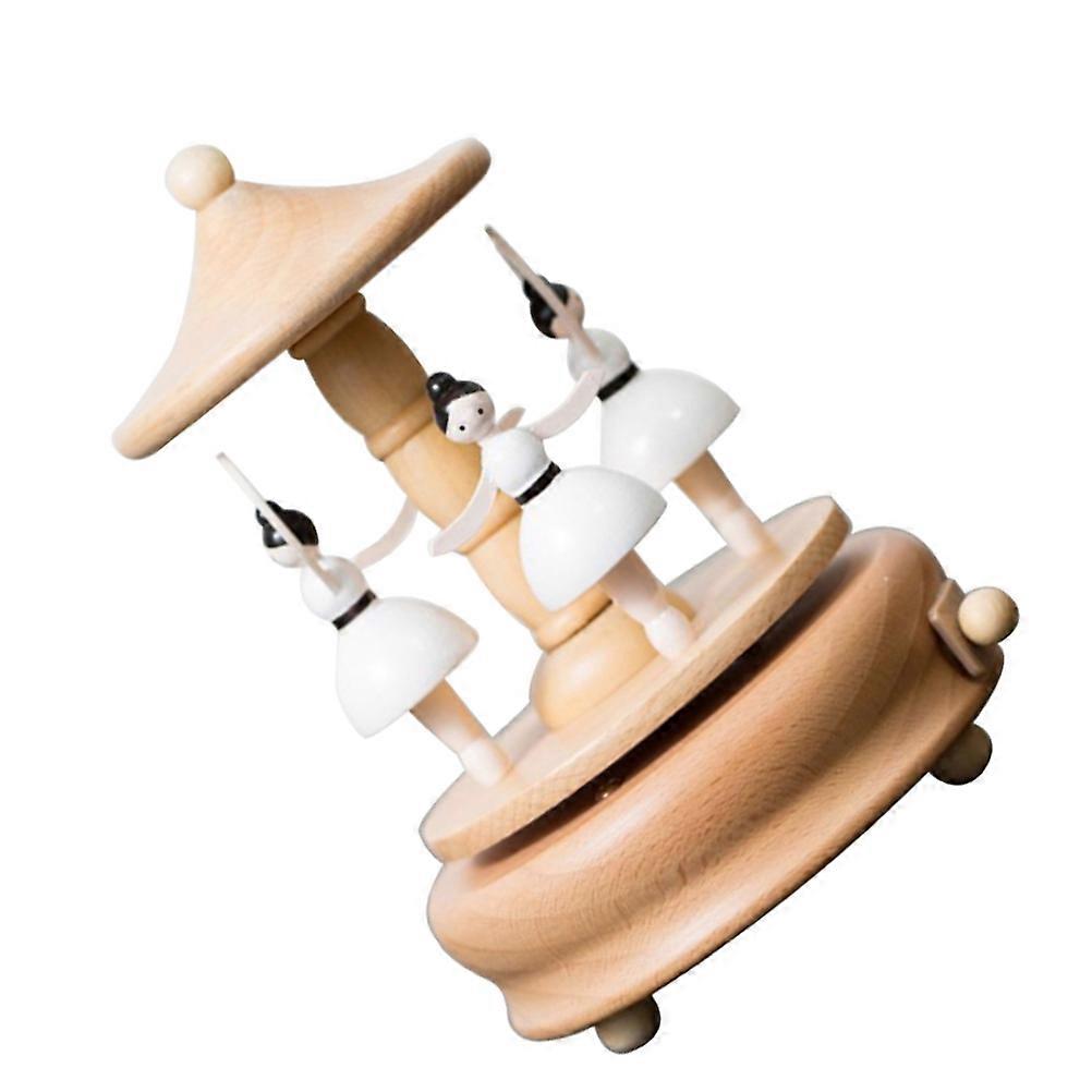 Wooden Carousel Music Box for Rotating with Hand-Cranked Decor