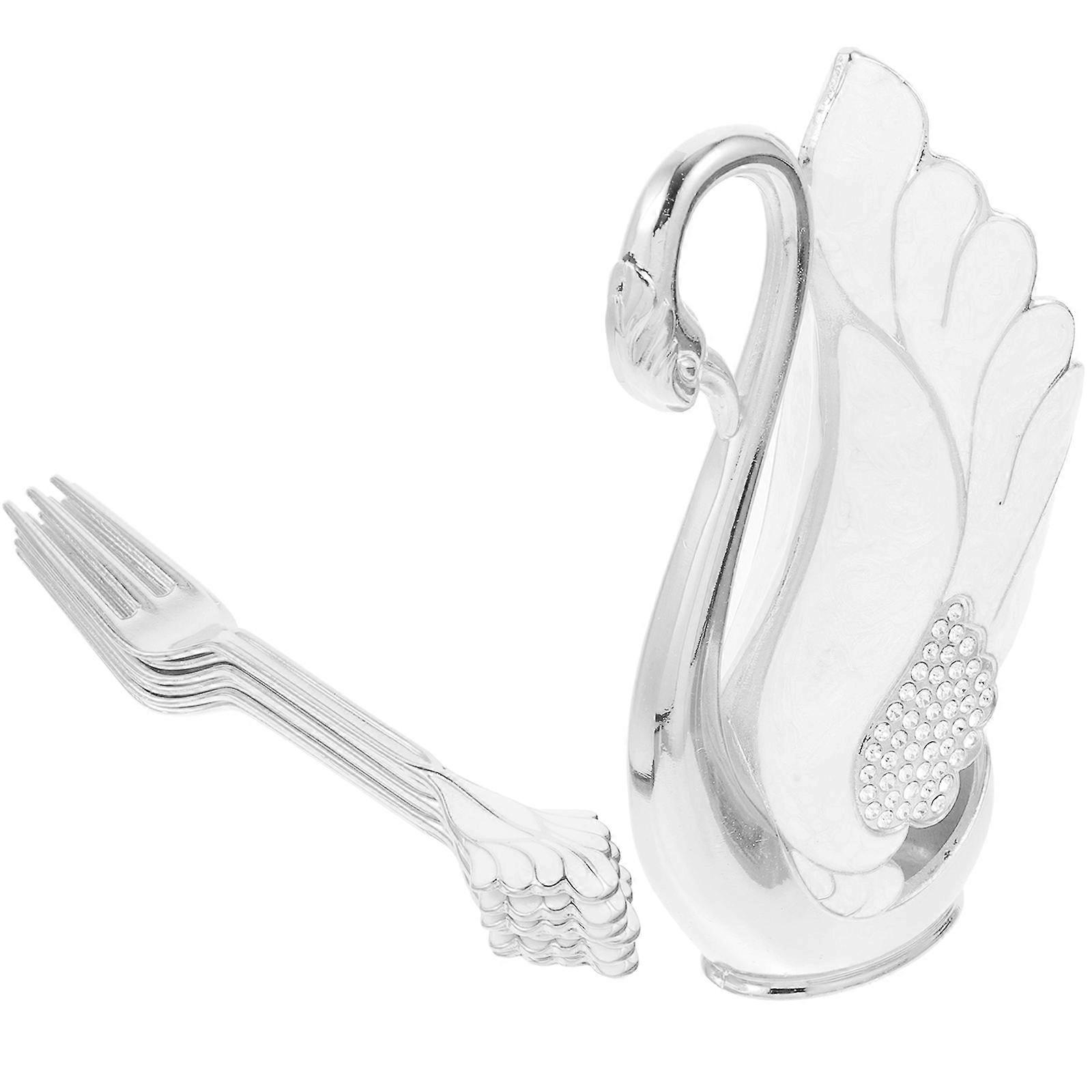 Cookie Fork Set Metal Holder with Swan Fork for Dessert Use 1Set