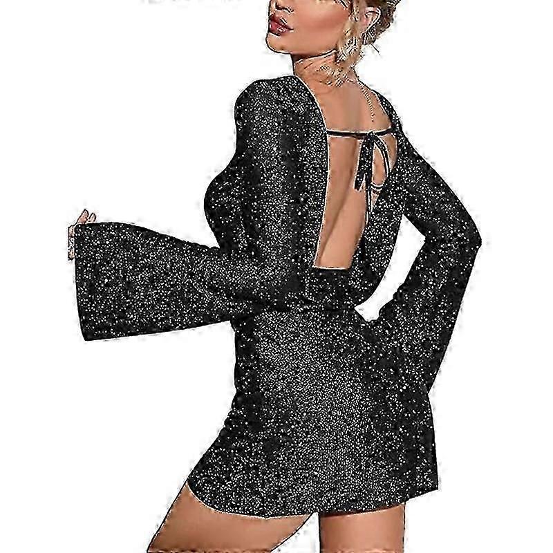 Women's Sparkly Sequin Backless Tie Mini Dress