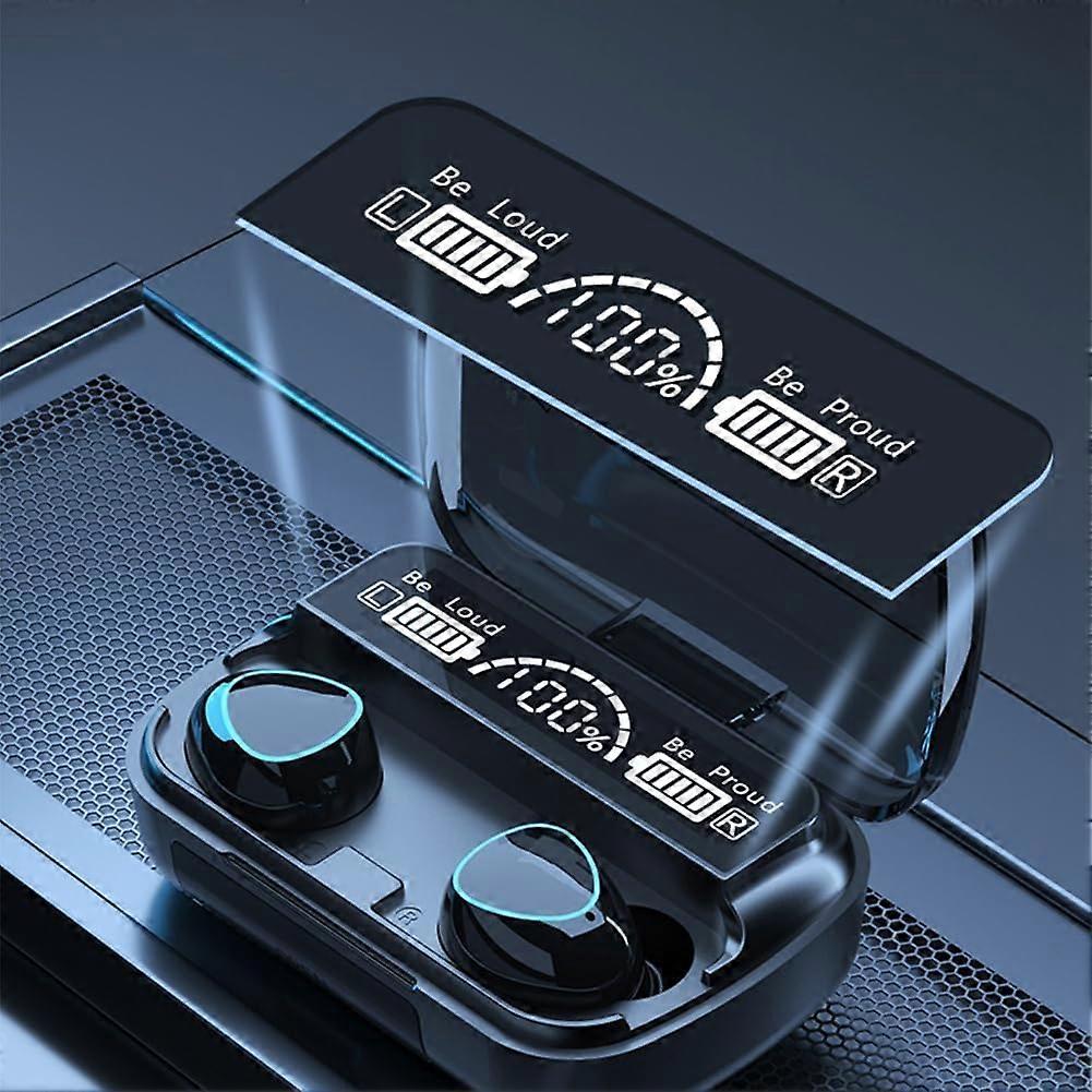 Wireless Bluetooth V5.1 Mini Stereo Headset with Microphone and LED Display, Handsfree Earphones, Black