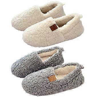 GIRACOA 2 paar dames pantoffels met pluizige krullen, lichtgewicht huisschoenen met traagschuim en sherpa voering (maat 11-12)
