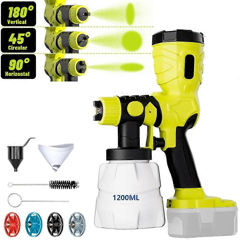 Cordless Paint Sprayer for Ryobi 18V MAX Battery Spray Paint Gun w/1200ML + 200ML Reservoir Electric Paint Sprayer w/4 Nozzles 3 Patterns for House