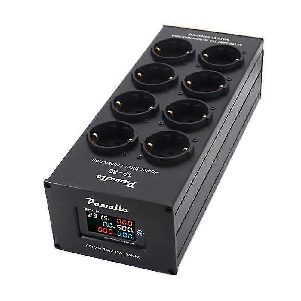 2025 Pawalle TP80 Power Filter Socket Noise Reduction Overload Protection Multi-Function Display Audio Amplifier Plug EU Plug Black