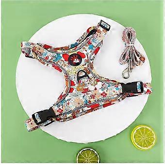 Pet Printed Puppy Carrier and Leash Set, Teddy Bichon Bristle, Leash, Breathable Outdoor Pet Walking Supplies for Small Dogs