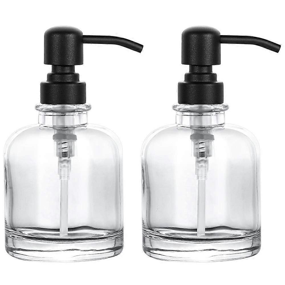 2Pack Clear Glass Soap Dispenser with Rustproof Matte Black Pump, 12oz Refillable Bottles for Kitchen and Bathroom