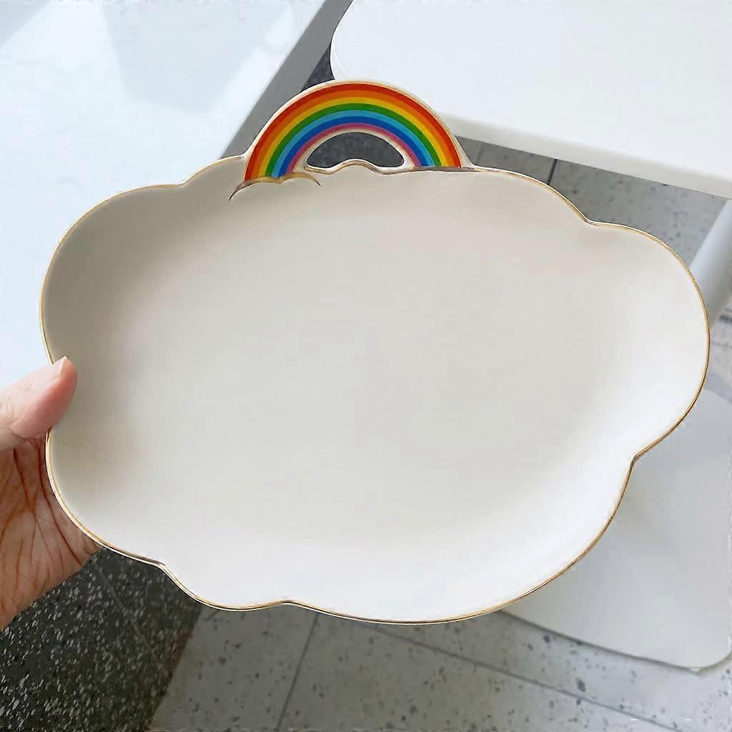 Ceramic Dinner Plate with Vibrant Rainbow Design, Durable FamilySized Kitchen Dish