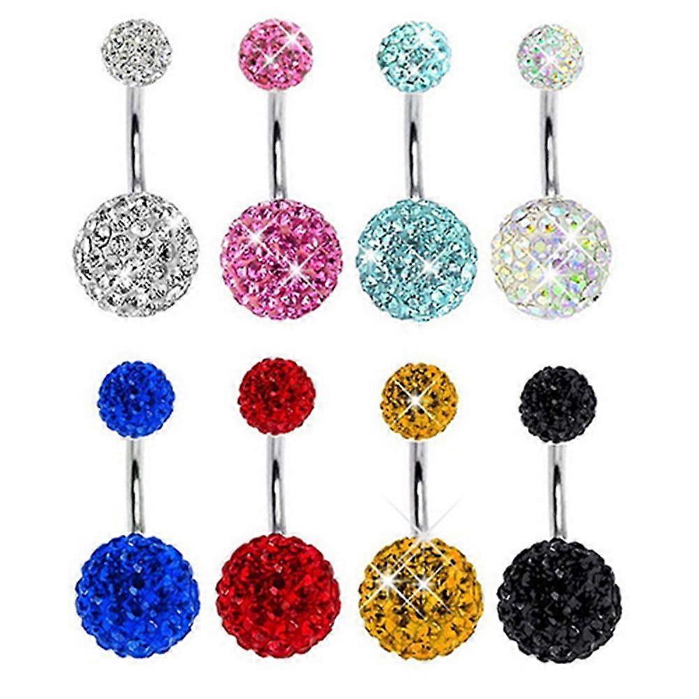 Rhinestone Balls Navel Button Barbell Body Piercing Belly Ring Black