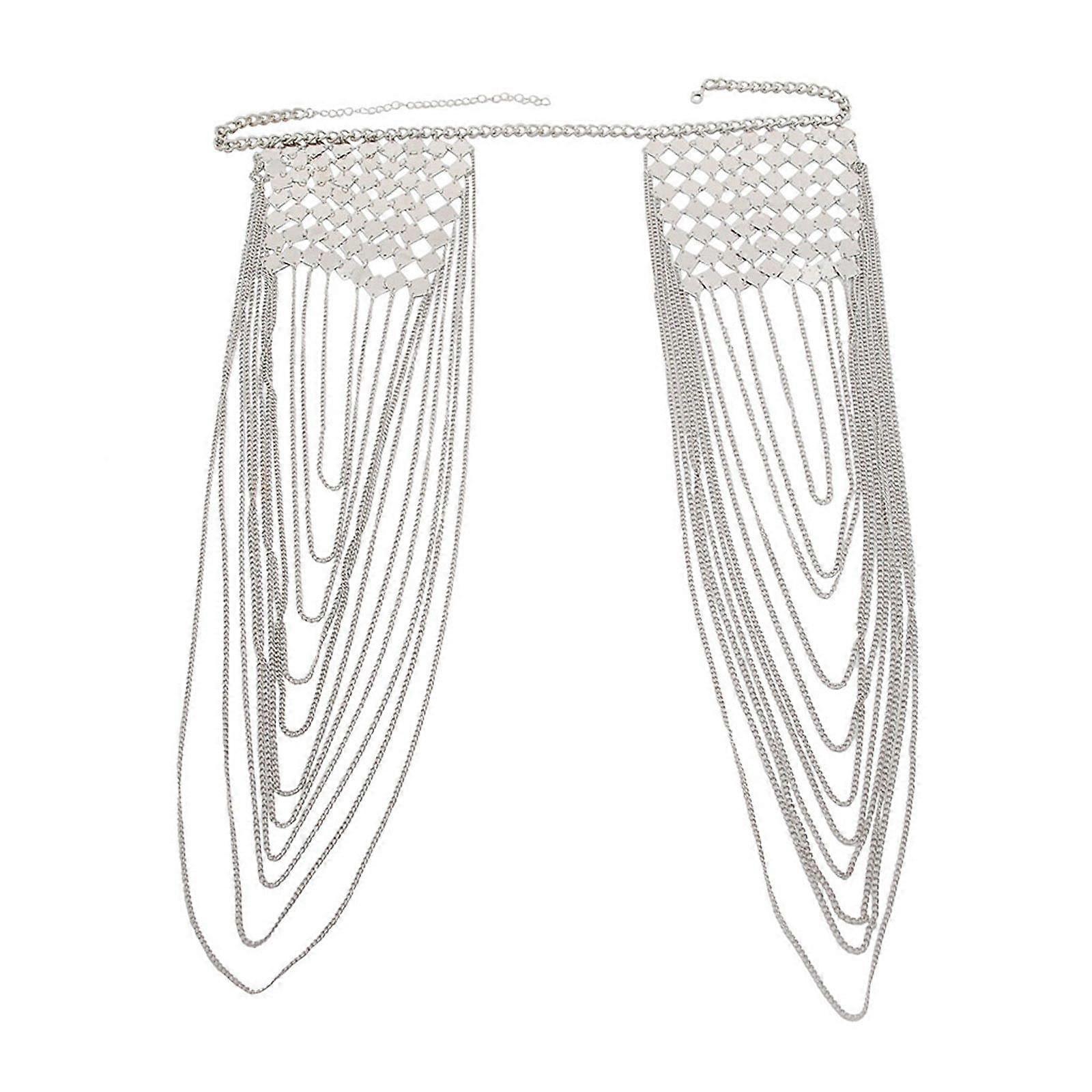 Statement Exaggerated Metal Sequin Texture Tassel Shoulder Chain Body Chain