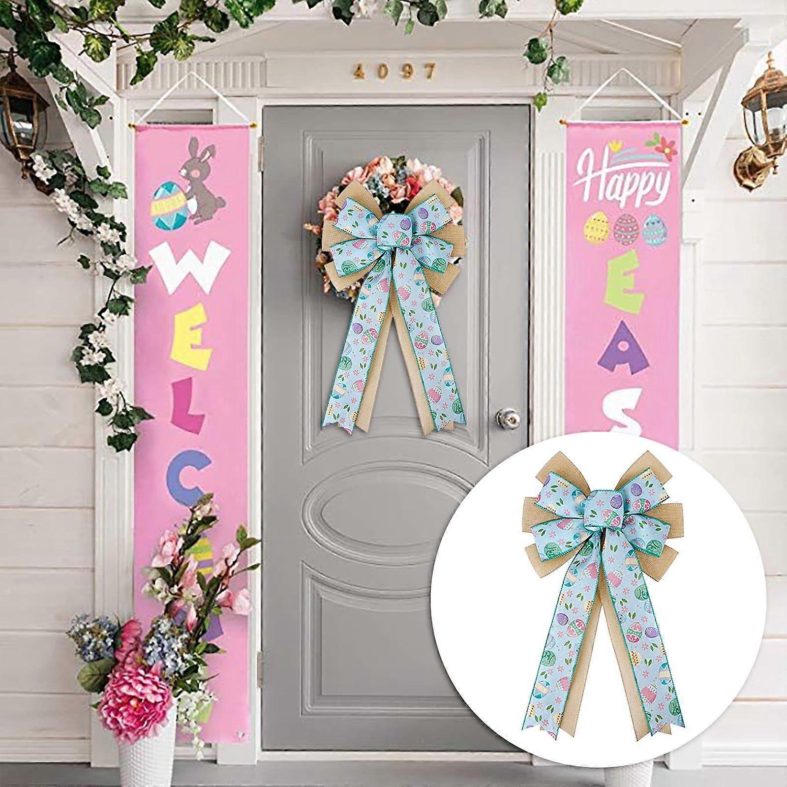 Hangs Easter Bow Wreath Easter Bunny Wreath Bow Easter Decoration Spring Burlaps