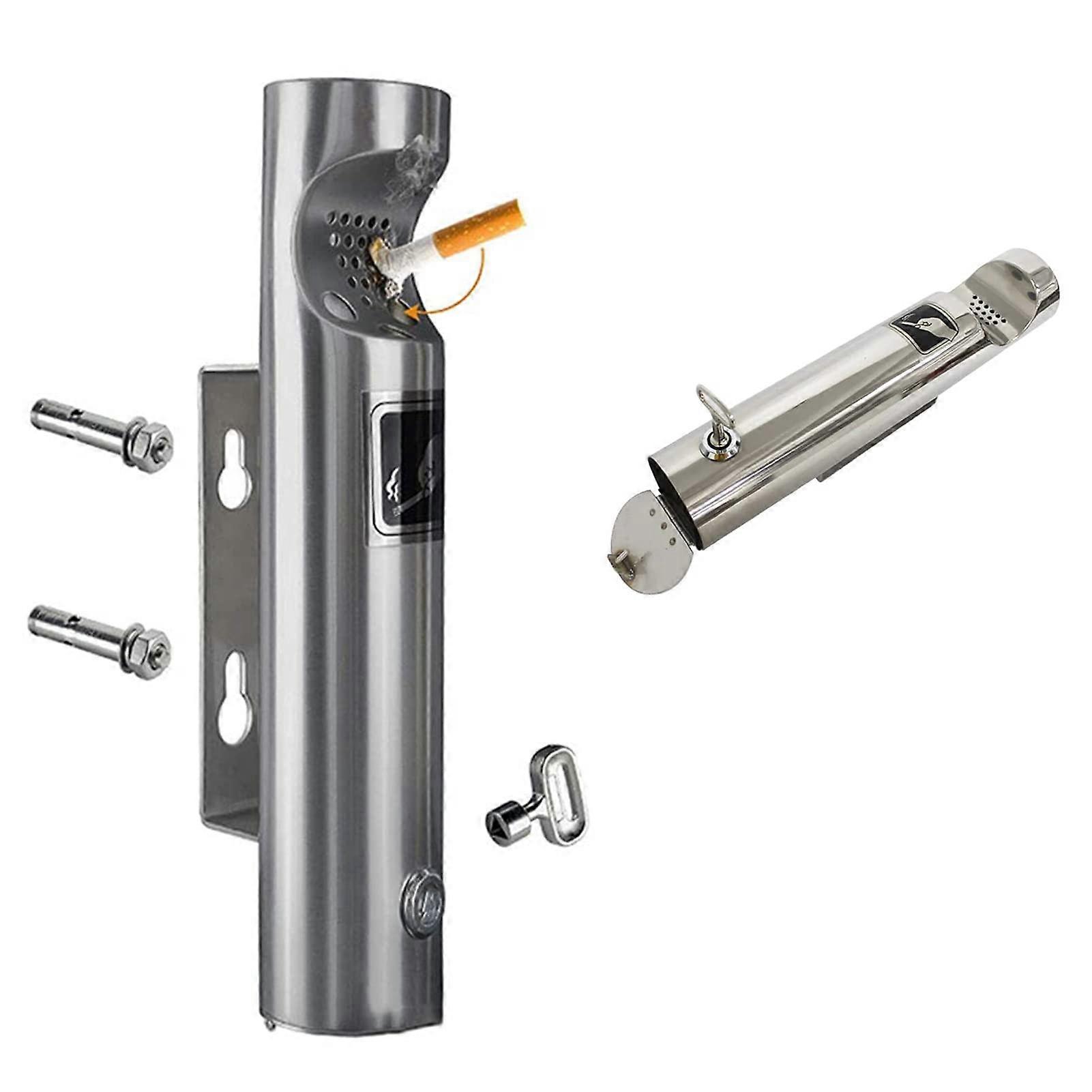 Outdoor Wall Mounted Ashtray Rainproof Rustproof Stainless Steel Lockable Cigarette Receptacle