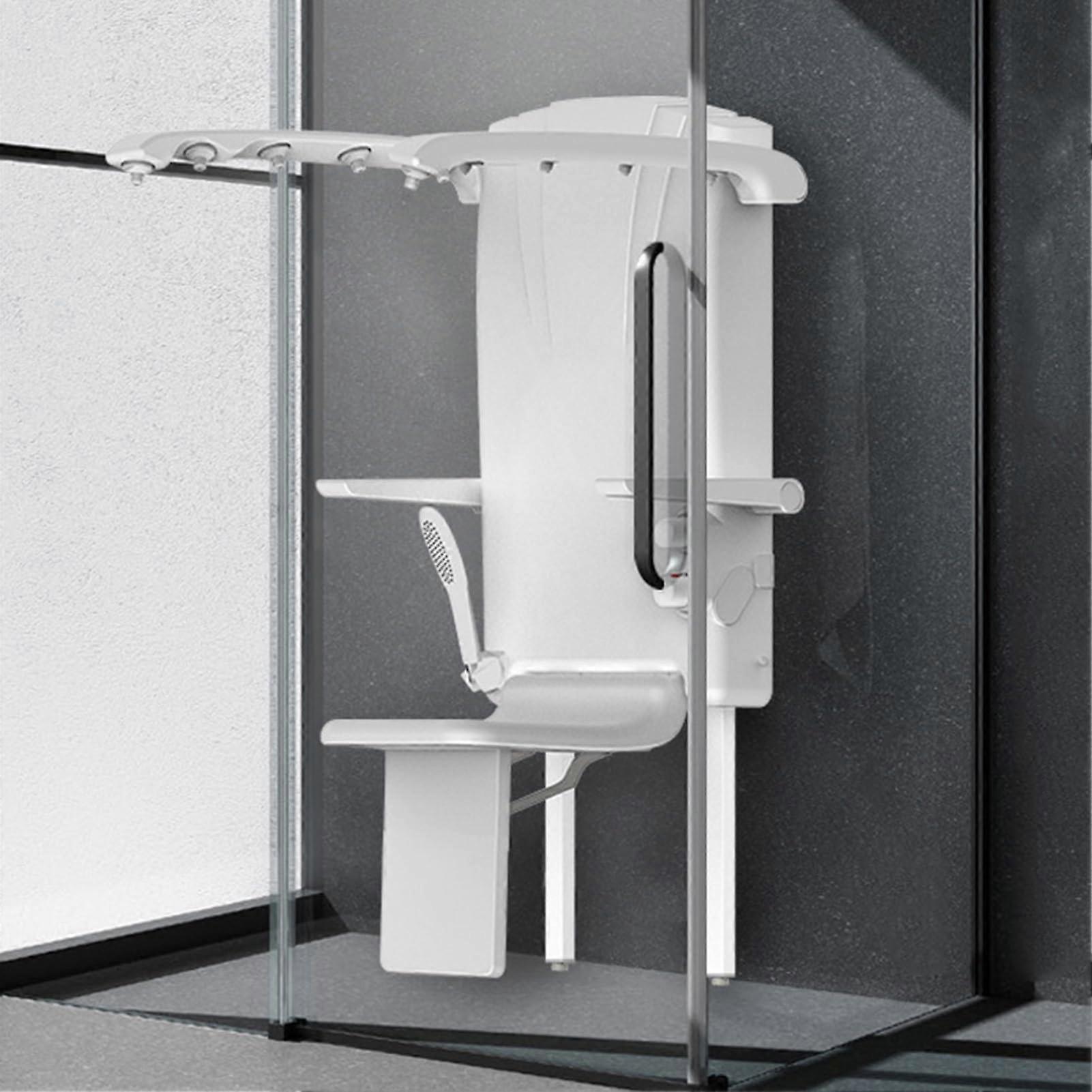 Wall Mounted Folding Shower Chair for Elderly, Adjustable Armrests and Backrest, Space Saving Design