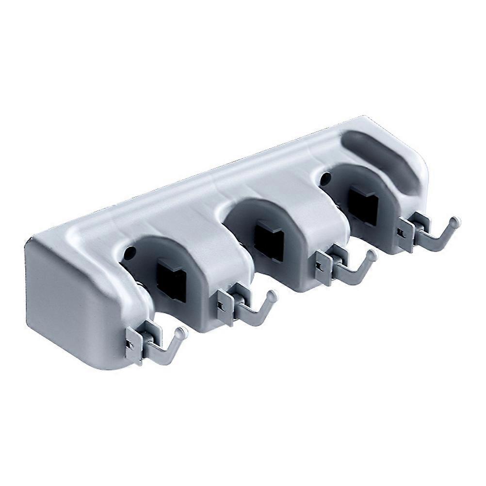 Mop Holder Plastic Three-Buckle Broom Hanger with Dual-Use Four Hooks 3Pcs