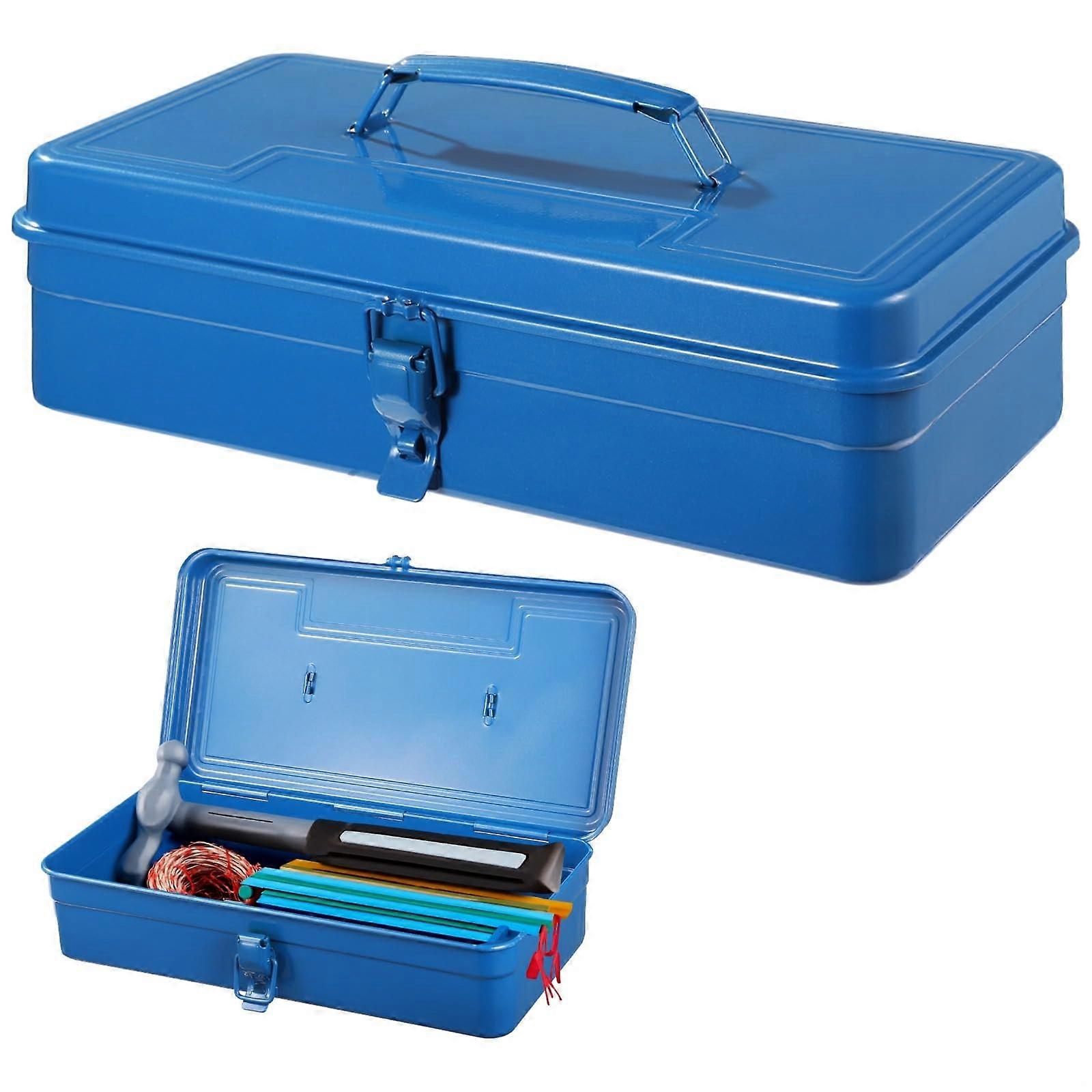 Metal Storage Box with Hinged Lid, Rectangular Steel Toolbox with Secure Latch for Tools and Crafts