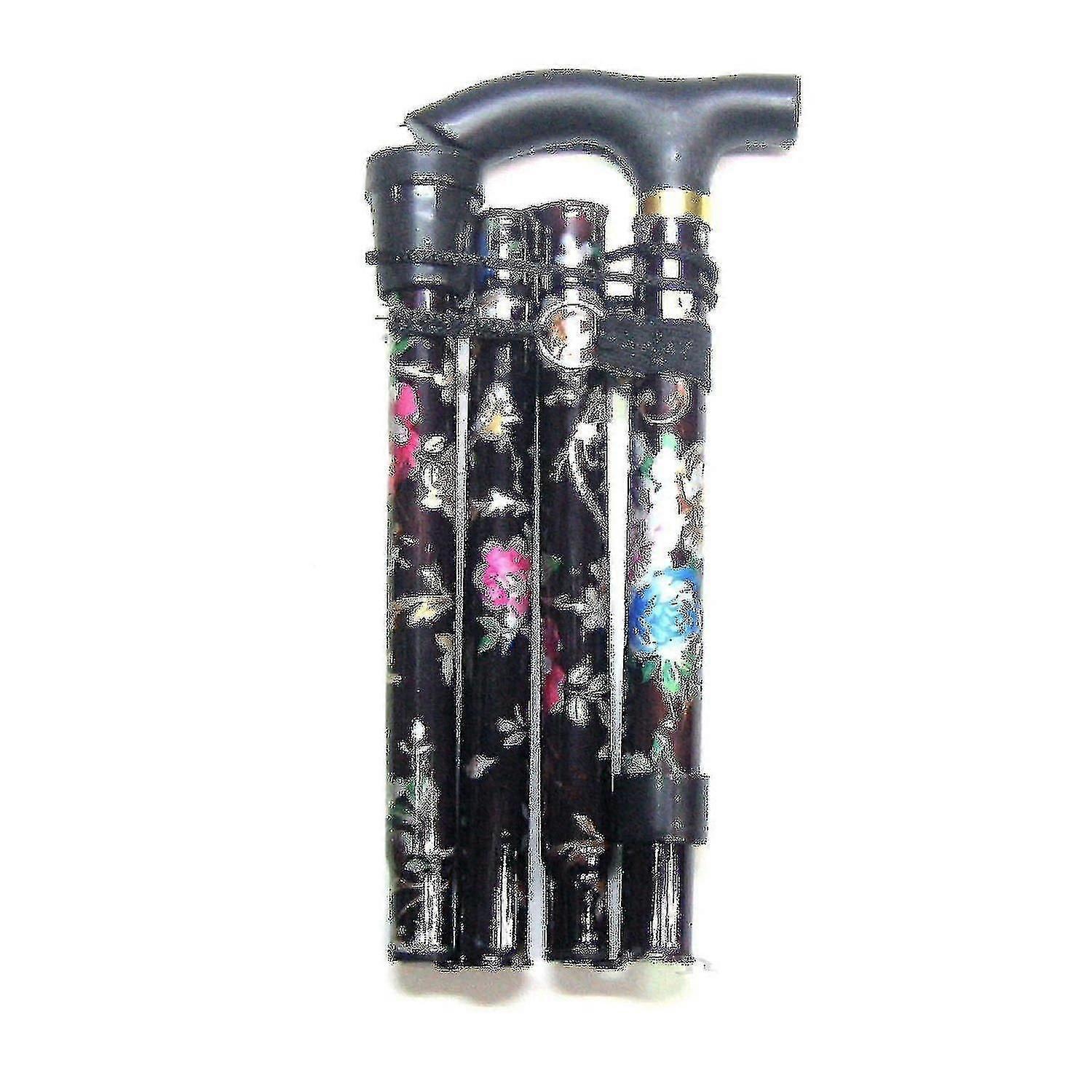 Lightweight Foldable Compact Walking Stick - Black Floral