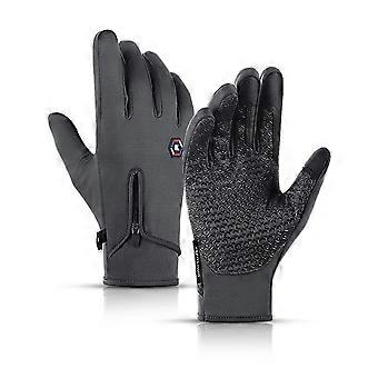 Guantes de invierno cálidos para ciclismo con pantalla táctil, resistentes al viento y térmicos de primera calidad, para deportes al aire libre, grises, grandes