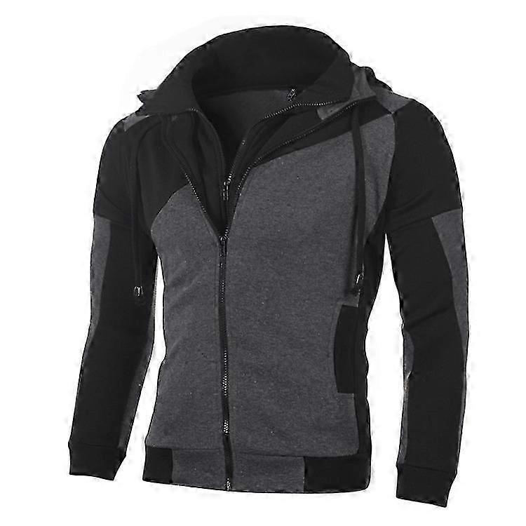 Men's Patchwork Zip Hoodie with Fleece Lining