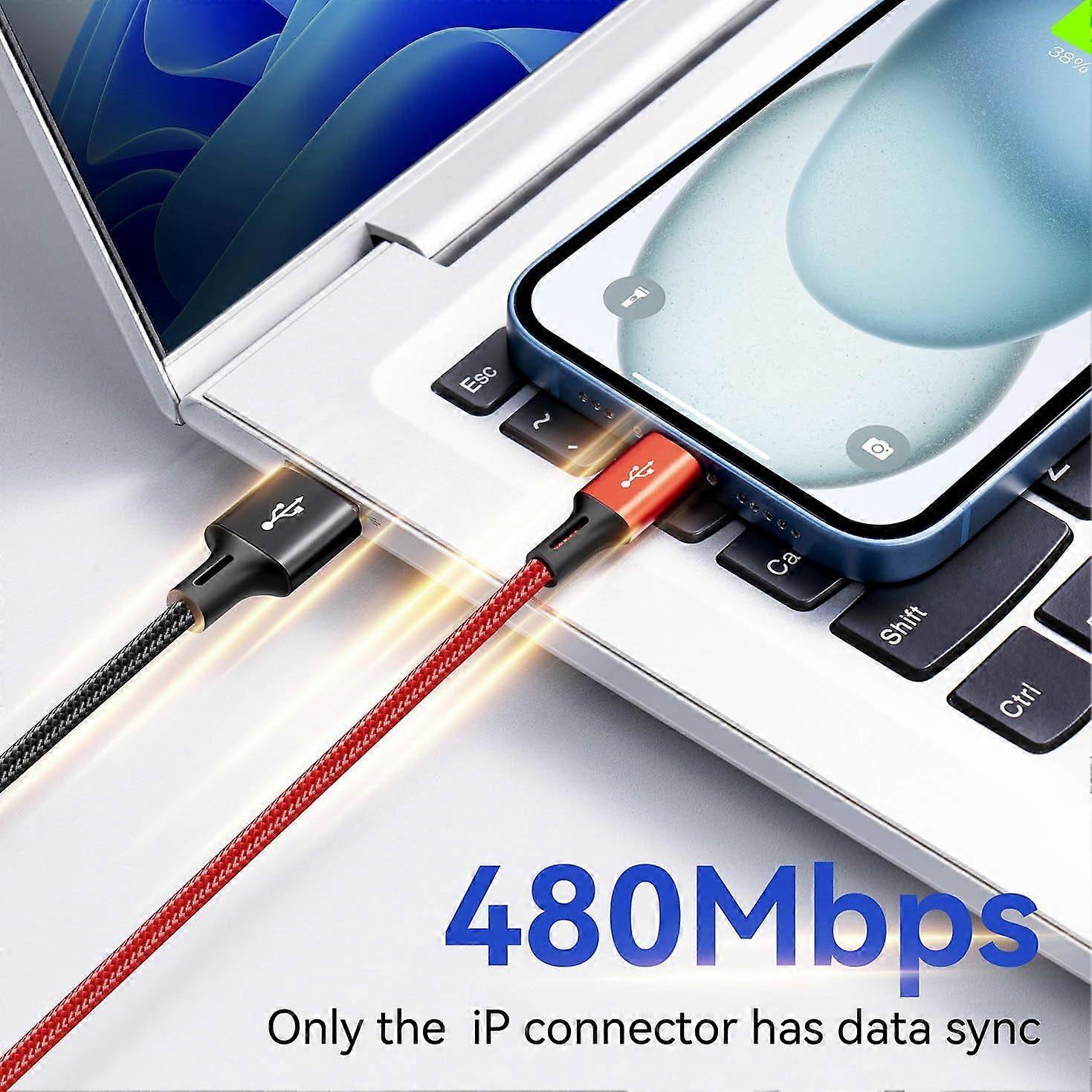 Multi-functional charging cable, [2-pack, 4 feet] 4-in-1 braided multi-functional fast cha