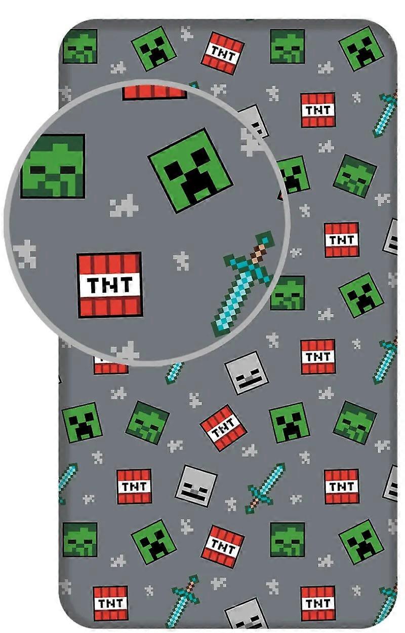 Drap-housse Minecraft - Simple - 90 x 200 cm - Gris