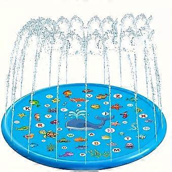 Outdoor Water Splash Mat with Ocean Animals and Letters A-Z, Blue Spray Play Mat for Lawn Garden Beach