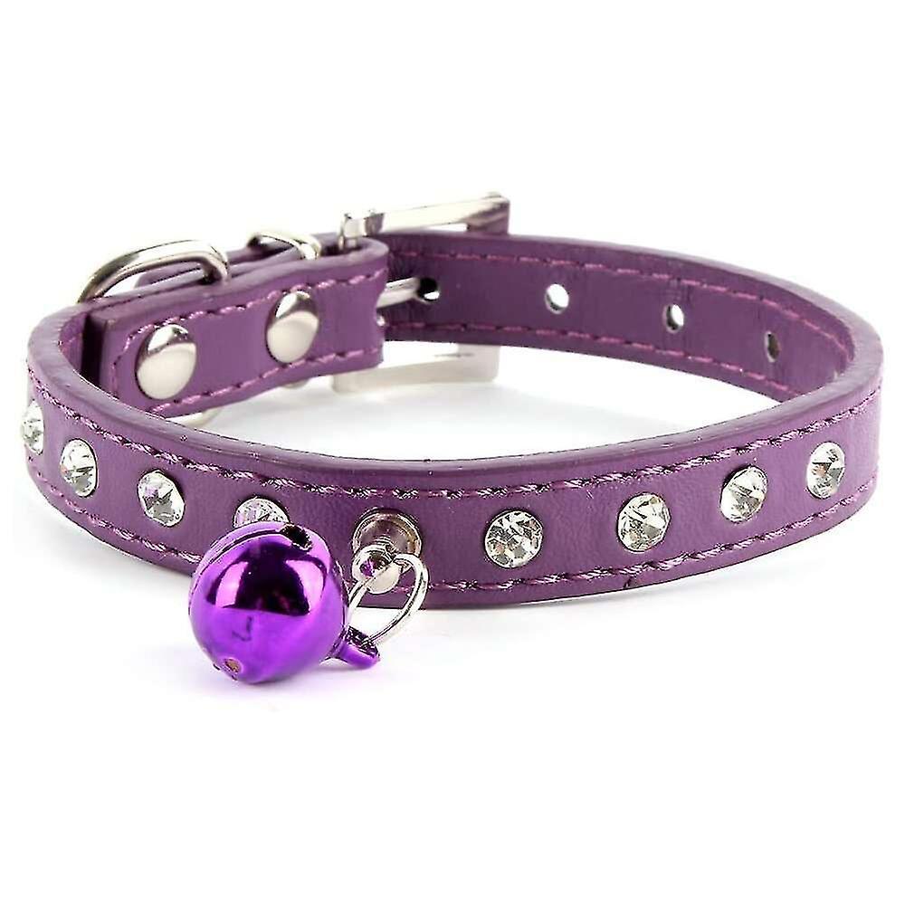 Dog Cat Leather Rhinestone Eck Strap Buckle Bell Collar