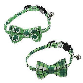 2pcs Adorable Cat Bowtie Bell Collars St. Patrick's Day Adjustable Dog Collars
