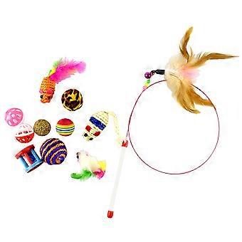 Assorted Color 11Pcs Cat Toys Feather Teaser Wand for Pet Cats