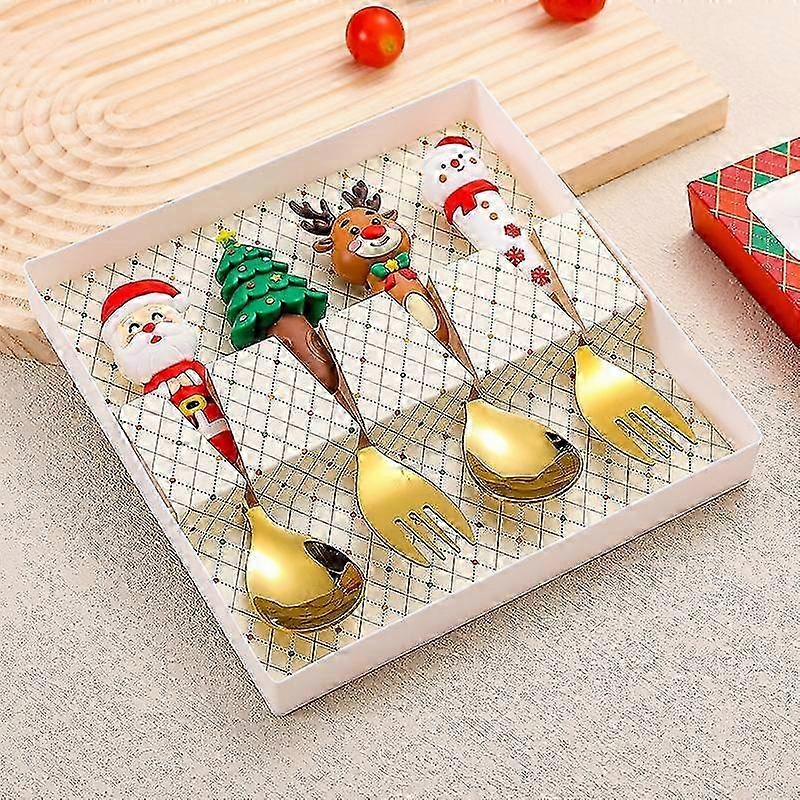 Santa-Themed Stainless Cutlery Set