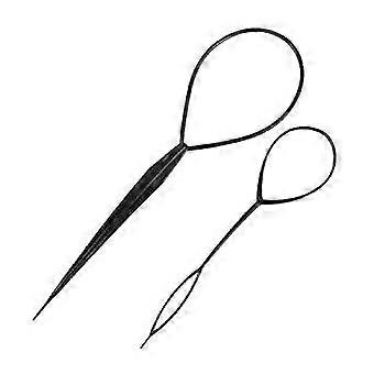 Hair Braiding Tool Set 2Pcs Black Plastic Bendable 2 Sizes Compatible with Topsy Tail for Fast Ponytail Styling