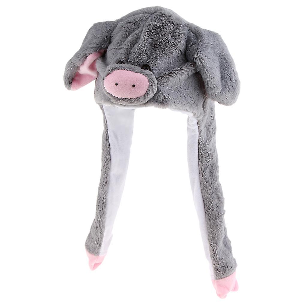 Funny Plush Piggy Hat Pig Ears Movable Popping Up Pressing The Paws White