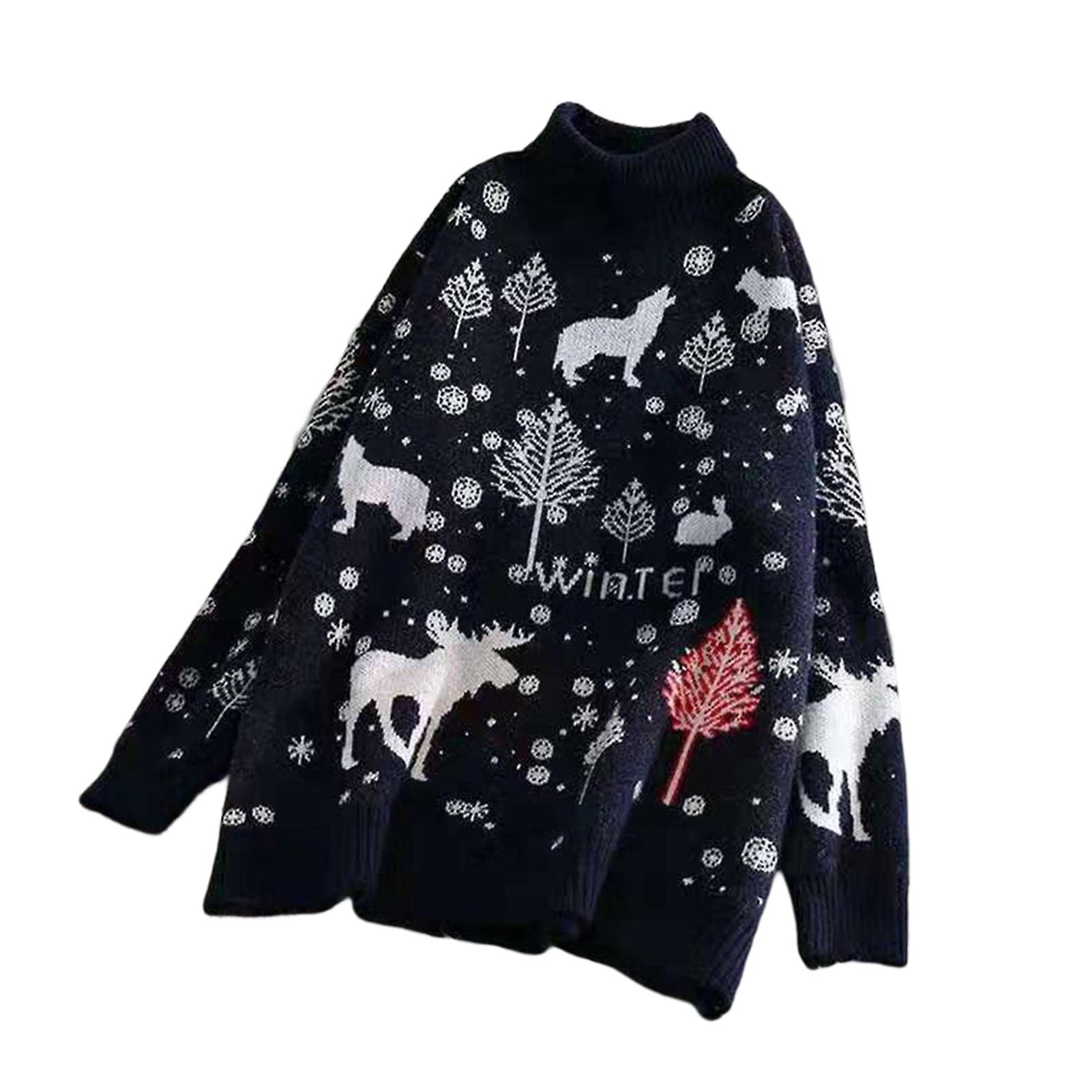 Frauen Weihnachtspullover Warm Langarm Pullover Gestrickt Rollkragenpullover