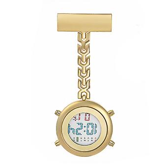Veeki Clip on multi-function digital watch with luminous dial, nurse fob watch metal electronic digital display with date weekgolden